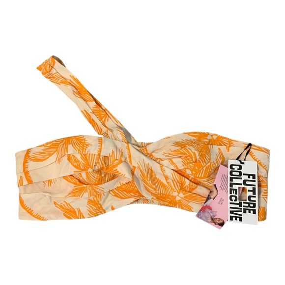 Future Collective Pleated Asymmetrical One Shoulder Bralette Top Orange Tropical - Picture 2 of 7